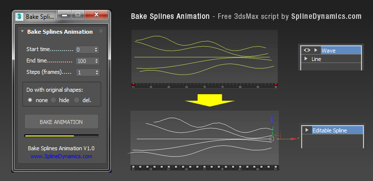 Bake Splines Animation - free 3dsMax script | Spline Dynamics
